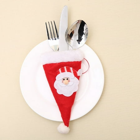 Christmas Retail Stores 6pcs Christmas Decorative Tableware Fork Set Christmas Hat Storage Tool ()