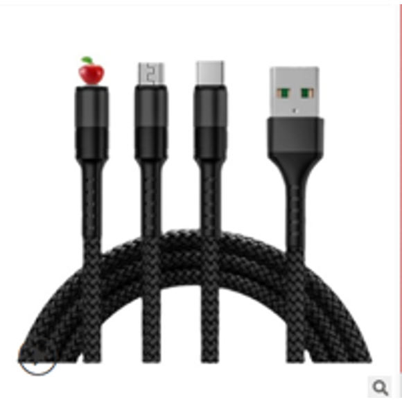 Charging Cable with 3 Round cord 5A Heads 3-in-1 5A Charging Cord Mobile Phone Braided Charger Cable, Black