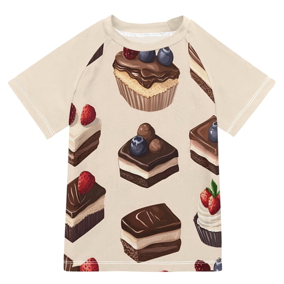 FORMRS Boys Rash Guard with Short Sleeves UPF 50  Swim Shirts Sizes 3-12T, Blue Cakes