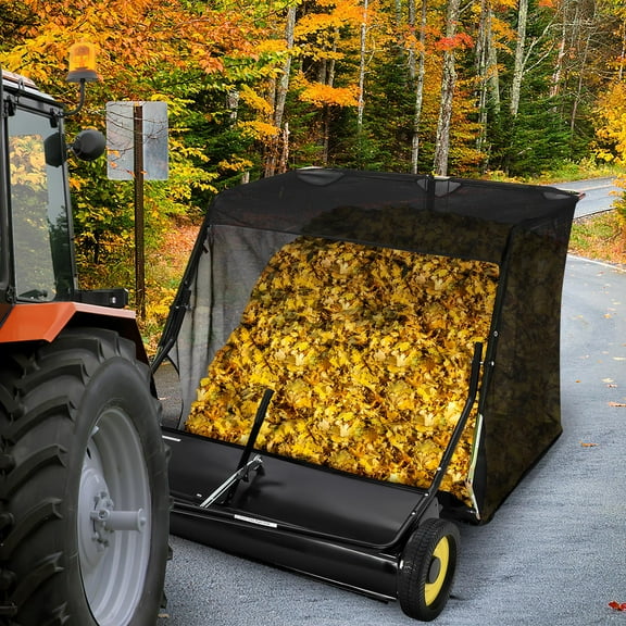 48" Tow-Behind Lawn Sweeper - 25 cu.ft. Heavy-Duty Grass & Leaf Collector with Dumping Rope, Adjustable Height for Easy Debris Pickup