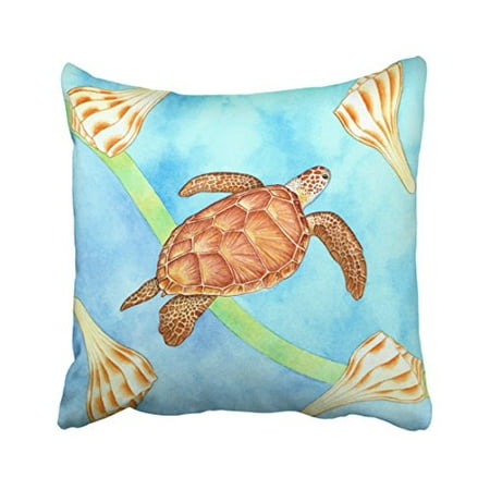 WinHome Cute Popular Hawaiian Green Sea Turtle Watercolor Polyester 18 x 18 Inch Square Throw Pillow Covers With Hidden Zipper Home Sofa Cushion Decorative Pillowcases