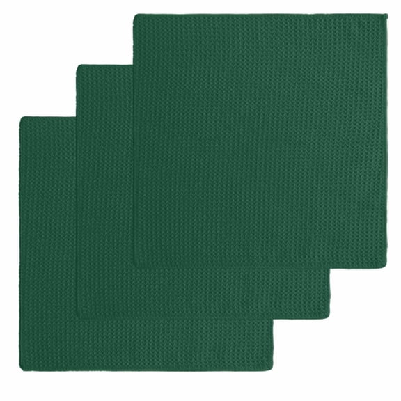 Pure Olive Green Kitchen Dish Towels for Drying Dishes Set of 3, Simple Solid Color Waffle Weave Microfiber Hand Tea Bathroom Towels Quick Dry & Absorbent Towel 12x12