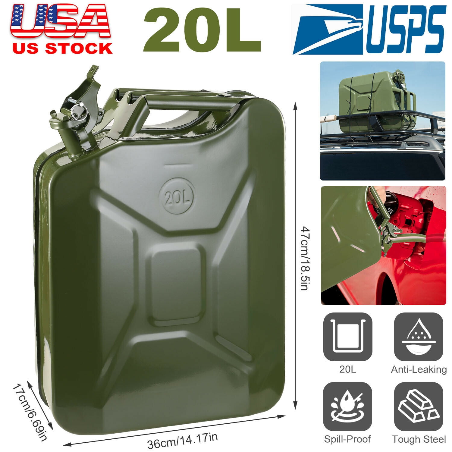 Jerry Can 5 Gallon 20L Gas Gasoline Fuel Army Army Backup Metal Steel Tank US 