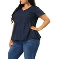 thumbnail image 4 of Agnes Orinda Women's Plus Top Contrast Panel V Neck Elastic Back Short Sleeve Blouses 3X Dark Blue, 4 of 6