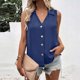 thumbnail image 4 of Gibobby Camiseta sin mangas con botones y cuello en V de color sólido informal para mujer(Azul,XG), 4 of 5