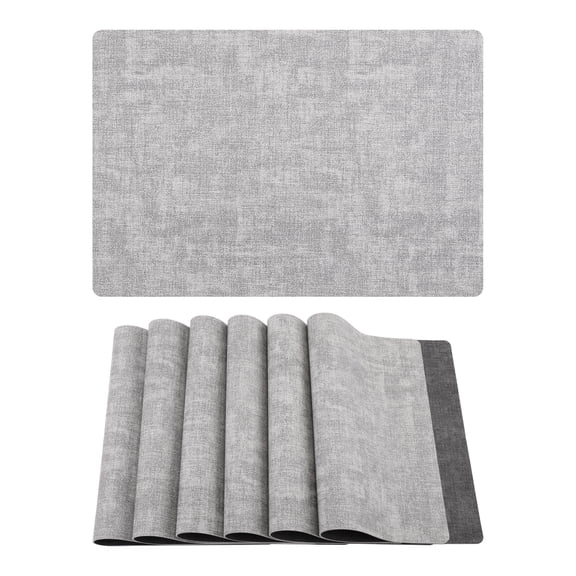 Placemats Set of 6 Leather Placemats for Kitchen Table Decor Washable Heat Resistant Table Place Mats Light Gray 16.9x11.8inch