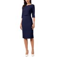 thumbnail image 4 of INSPIRE CHIC Work Dresses for Women 3/4 Sleeve Boat Neck Elegant Belted Formal Midi Dress M Navy Blue, 4 of 6