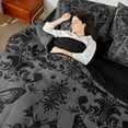 thumbnail image 4 of Manfei Baroque Gothic Theme Bedding Comforter Set 7 Pieces,Damask Print King Bedding Sets,Black Gray Butterfly Bed Sheets For Adults,Ultra Soft Bedroom Decoration Reversible, 4 of 7