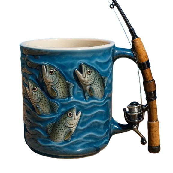COOLHOOD Creative Fishing Mug Fishing Ceramic Coffee Mug, Cup Drinkware Birthday Christmas for Fishings Lovers