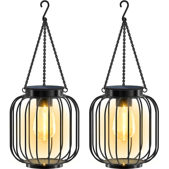 Tikeitoo Metal Solar Hanging Lights with Hook, Bright - Warm Waterproof LED Lanterns for Outside, Classic Decorative Solar-Powered Light for Yard Garden Patio Porch Decor