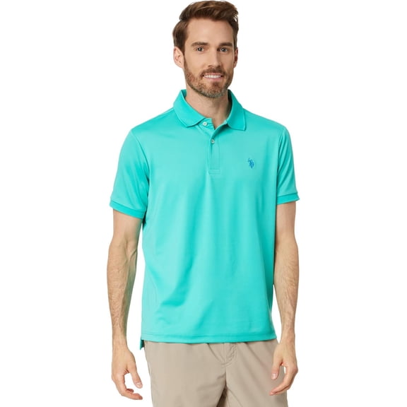U.S. Polo Assn. Men's Short Sleeve Classic Fit Solid Stretch Performance Polo Shirt, Pool Green, Medium
