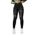 thumbnail image 1 of adviicd Jeans for Women Trendy Stretch Women's Essentials Ripped Mid Rise Destroyed Skinny Jeans Black,S, 1 of 5