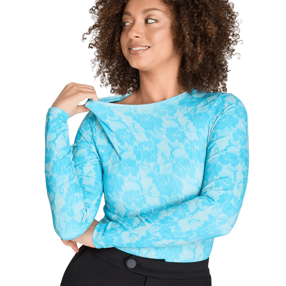 Women's Long-Sleeve Crew-Neck Athleisure Blue, Luxe Fellini Bodysuit
