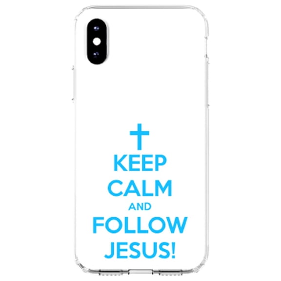 DistinctInk Clear Shockproof Hybrid Case for iPhone XR (6.1" Screen) - TPU Bumper, Acrylic Back, Tempered Glass Screen Protector - Keep Calm and Follow Jesus - Show Your Love of Christ