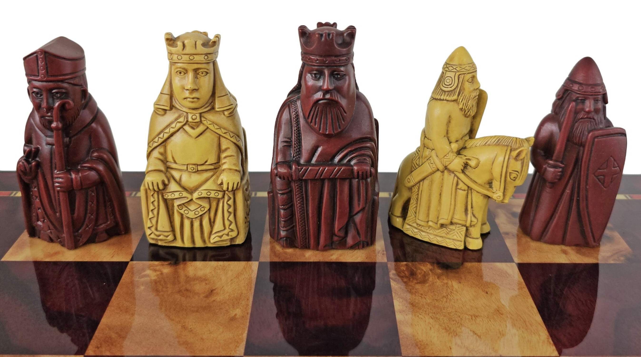 Large Isle of Lewis RED Chess Set 3 1/4" King with 18" Cherry Color Board
