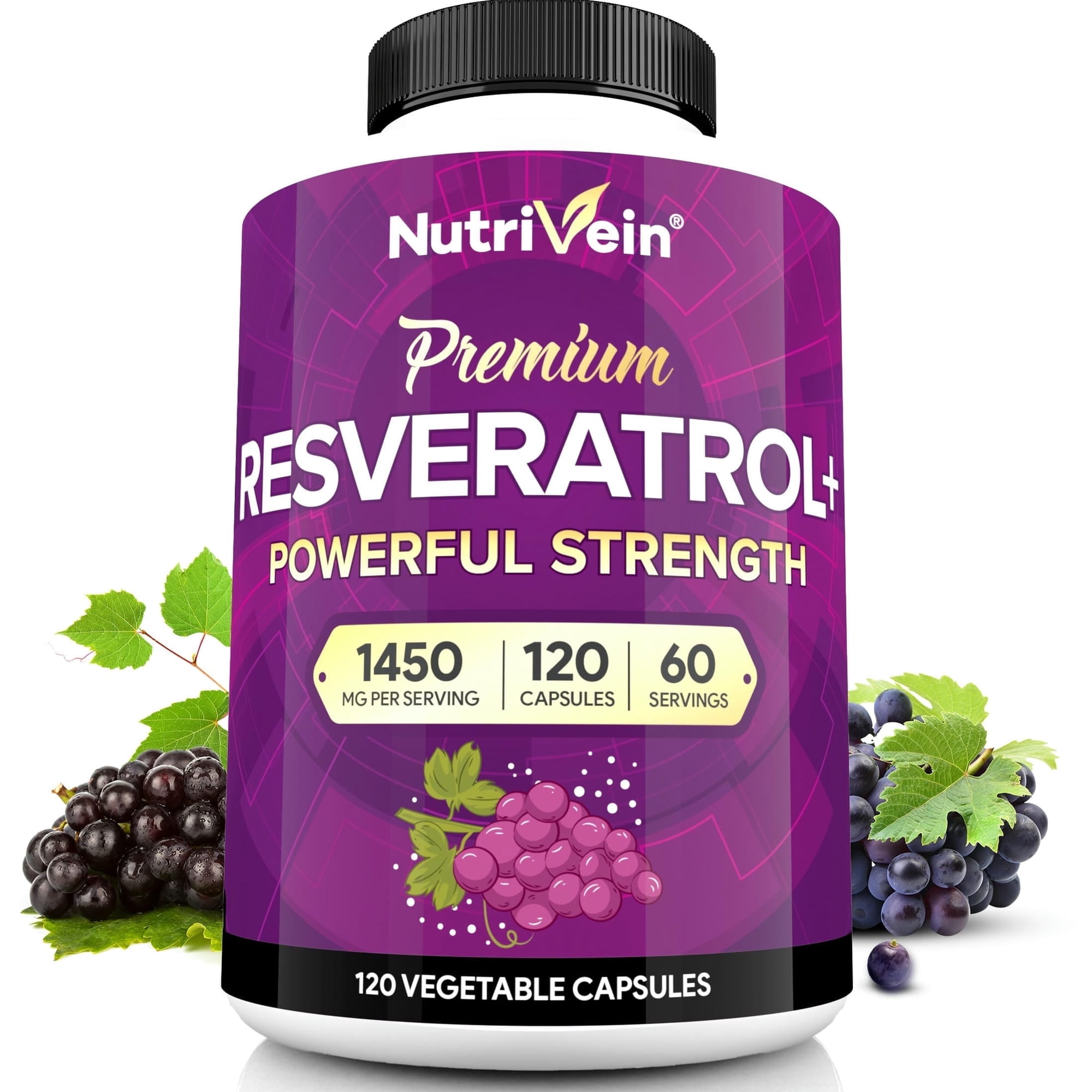 Nutrivein Resveratrol Supplement - Antioxidant, Anti-Aging, Vegan - 120 Capsules