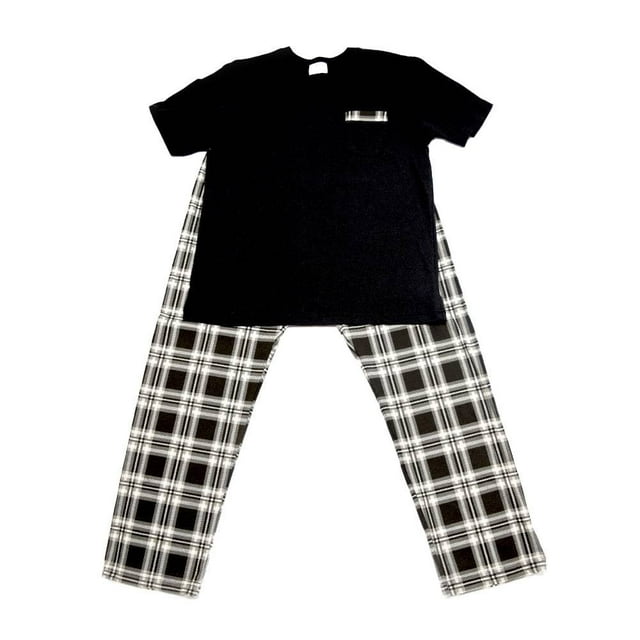 Pijama George Talla M con Diseño de Cuadros Negro 2 Piezas