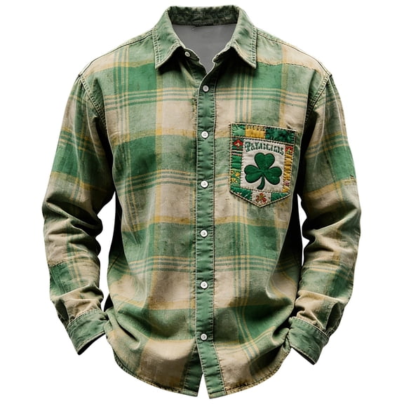St Patricks Day Shirt Men Shamrock Clover Graphic Long Sleeve Irish Button Down Shirts Casual Slim Collared Outfits 2026