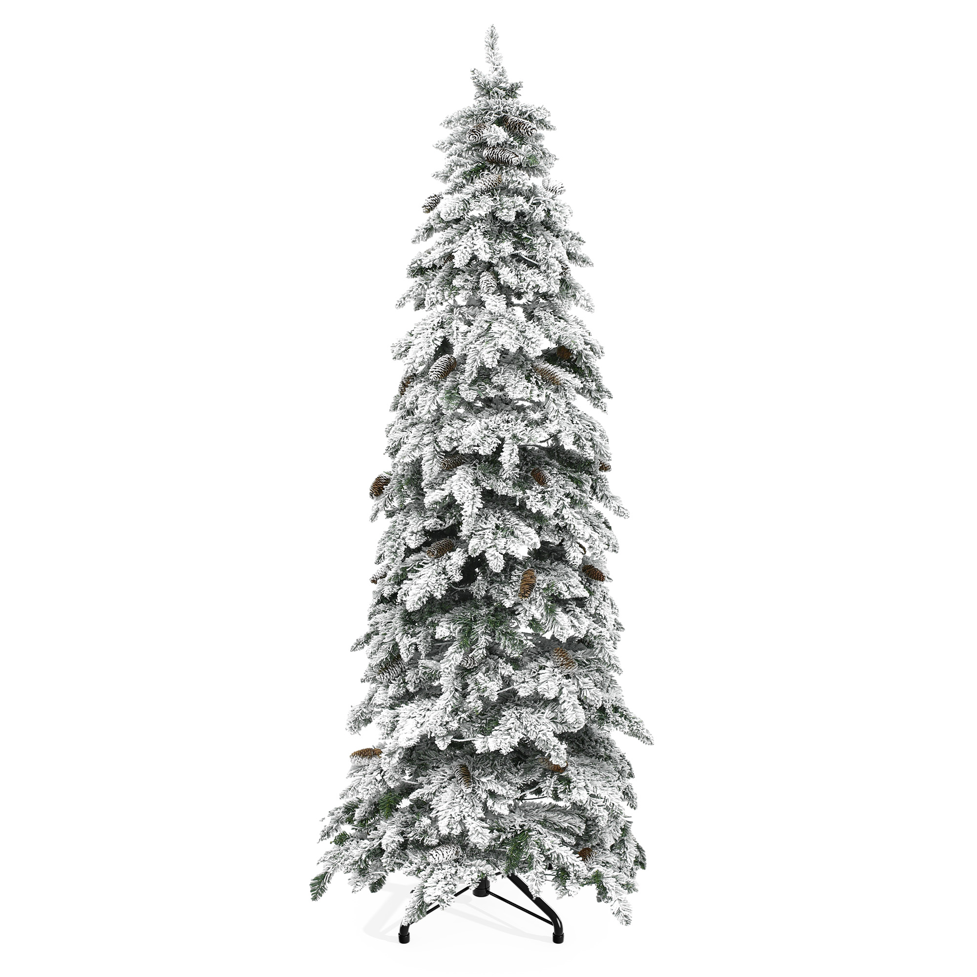 Uforic 11ft Pre-lit Flocked Pencil Spruce Christmas Tree with 2288 Branch Tips,700 Lights,72 Pine cones, Remote Control, 11 Light Modes, White Flocked