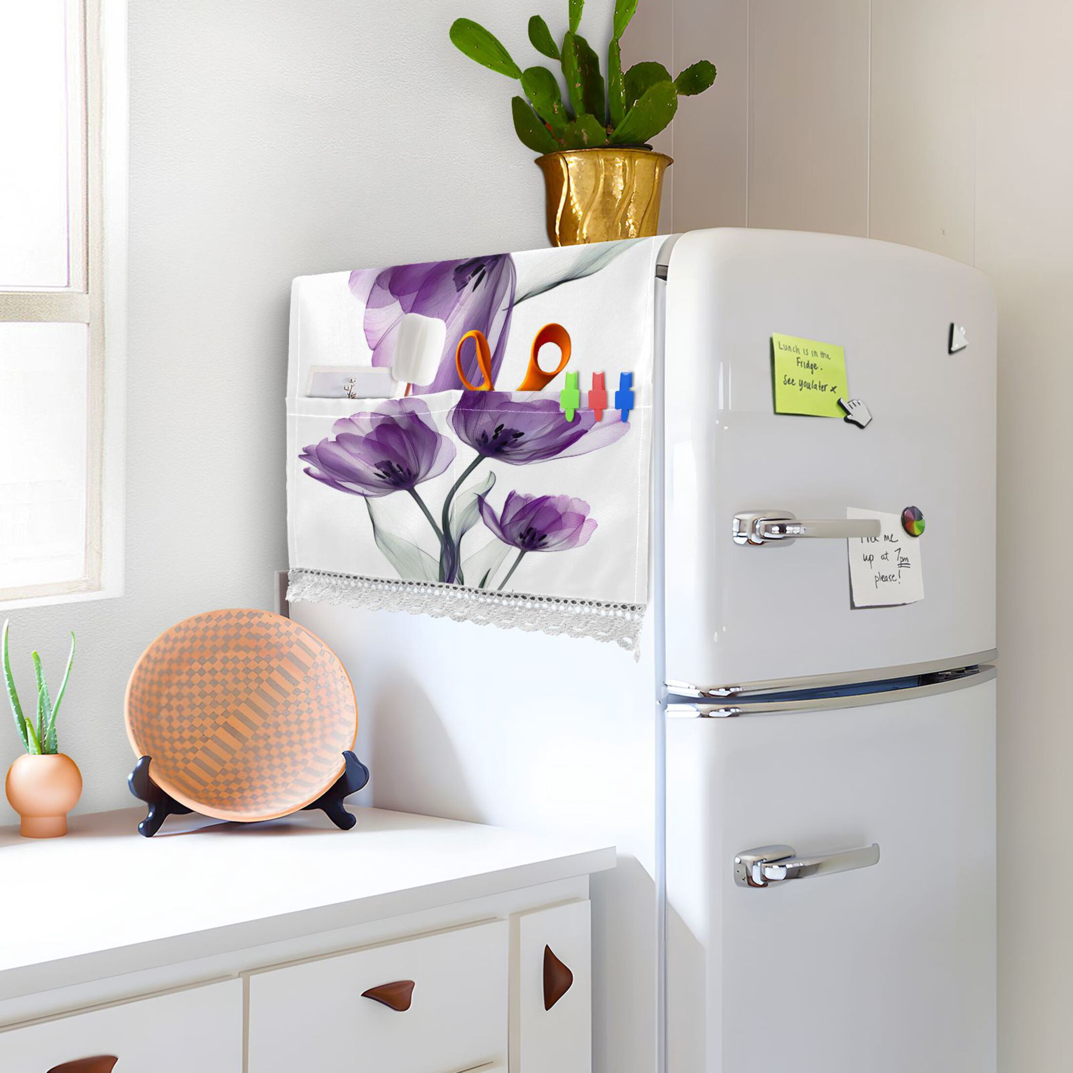 Wobogo Purple Tulips Washing Machine Cover Dustproof Washer Dryer Cover Waterproof Laundry Room Decorative Protector