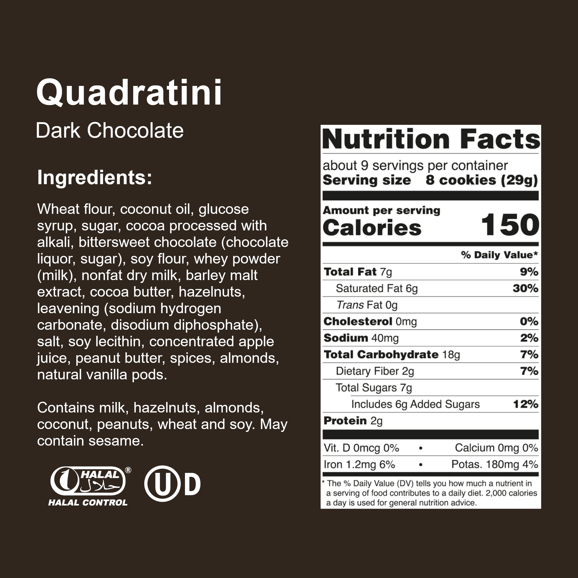 Loacker Quadratini Dark Chocolate, Non-GMO Cream-Filled Bite-Size Wafer Cookies, 8.82 oz, Pack of 6
