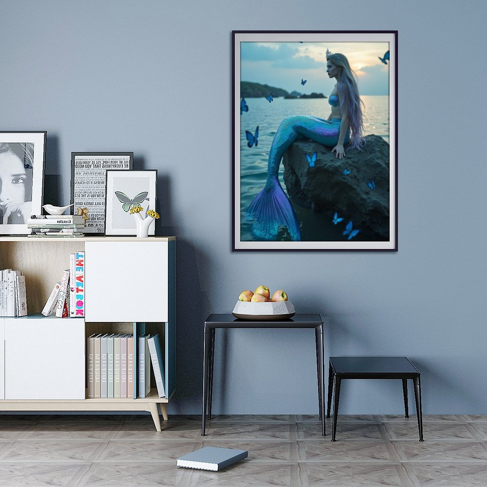 Diamond Art Kits for Adults - 5d Mermaid Sitting Ocean Butterflies Diamond Painting for Adults, Diamond Art for Adults Beginners, Diamond Painting Kits for Adults for Home Wall Decor