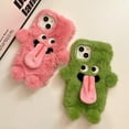 thumbnail image 2 of Green Plush Phone Case for iPhone 15 Pro Cute Funny Tongue Warm Furry Cases, 3D Cartoon Fuzzy Winter Protective Cover for Women Girls, 2 of 6