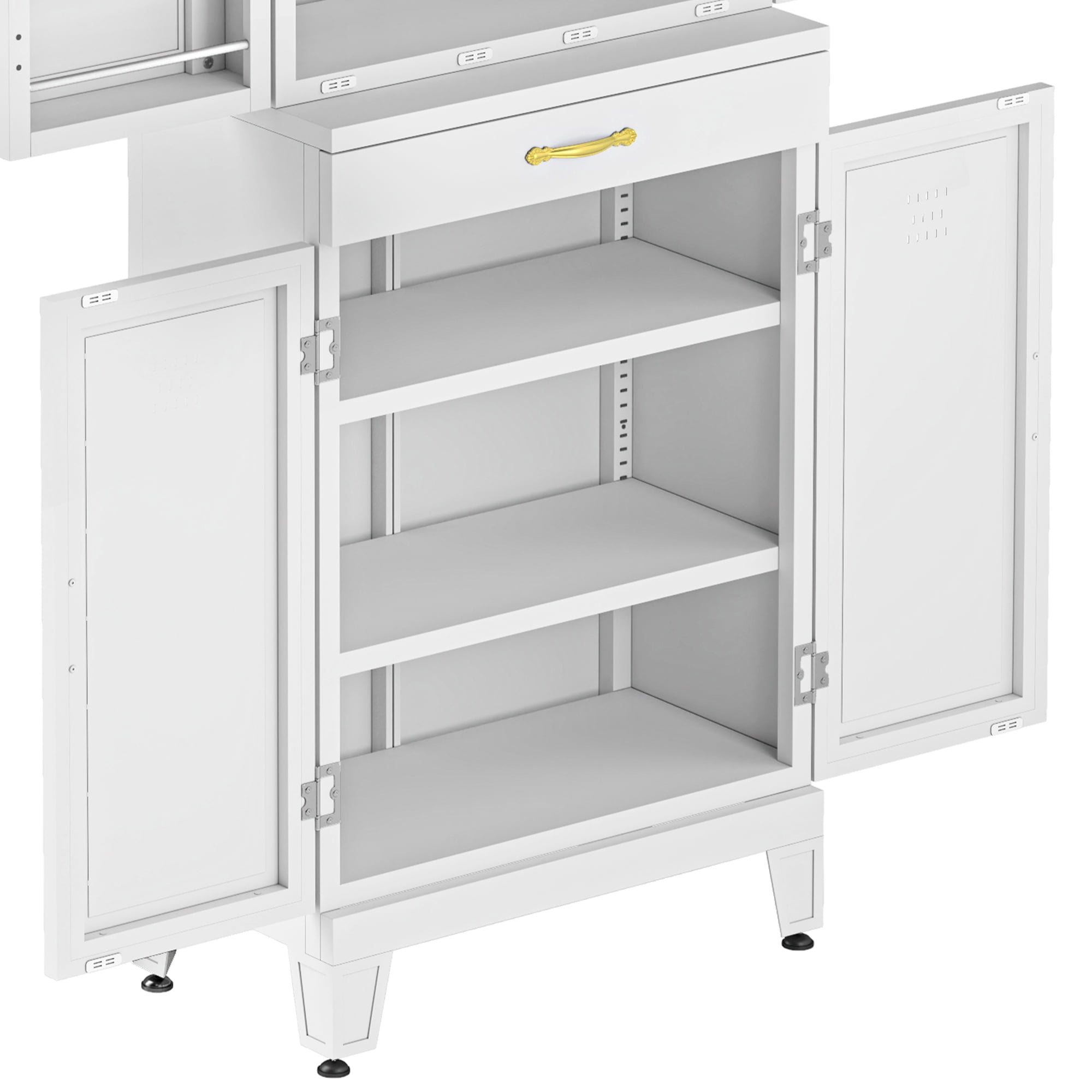 Uforic Pantry Storage Cabinet with Adjustable Shelves, Metal Kitchen Cabinet with Drawer, White