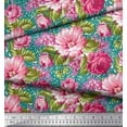 thumbnail image 2 of Soimoi Polyester Crepe Fabric Leaves & Peony Floral Print Fabric by The Yard 52 Inch Wide, 2 of 3