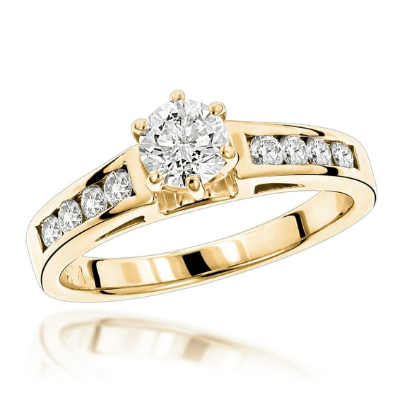 Ladies 14K Designer Natural 0.9 Ctw Diamond Engagement Ring For Her (Yellow Gold Size 5.5)