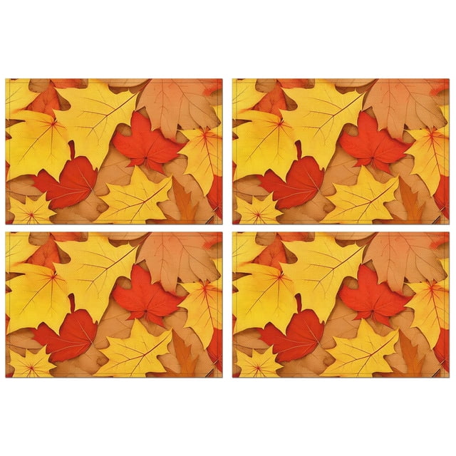 Maple Leaf Orange Dining Table Placemats 4PCS Thanksgiving Harvest Fall Autumn Durable Linen Placemats 12 X 18 Inch Seasonal Farmhouse Holiday Rustic Decor for Kitchen Dining Table Mats