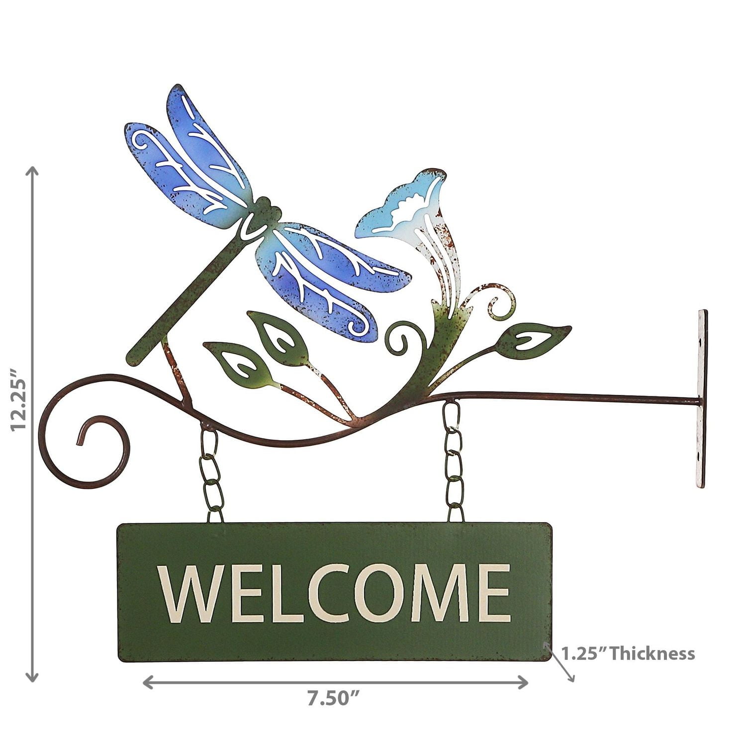 IH Casa Decor Hanging Metal Dragonfly Welcome Sign