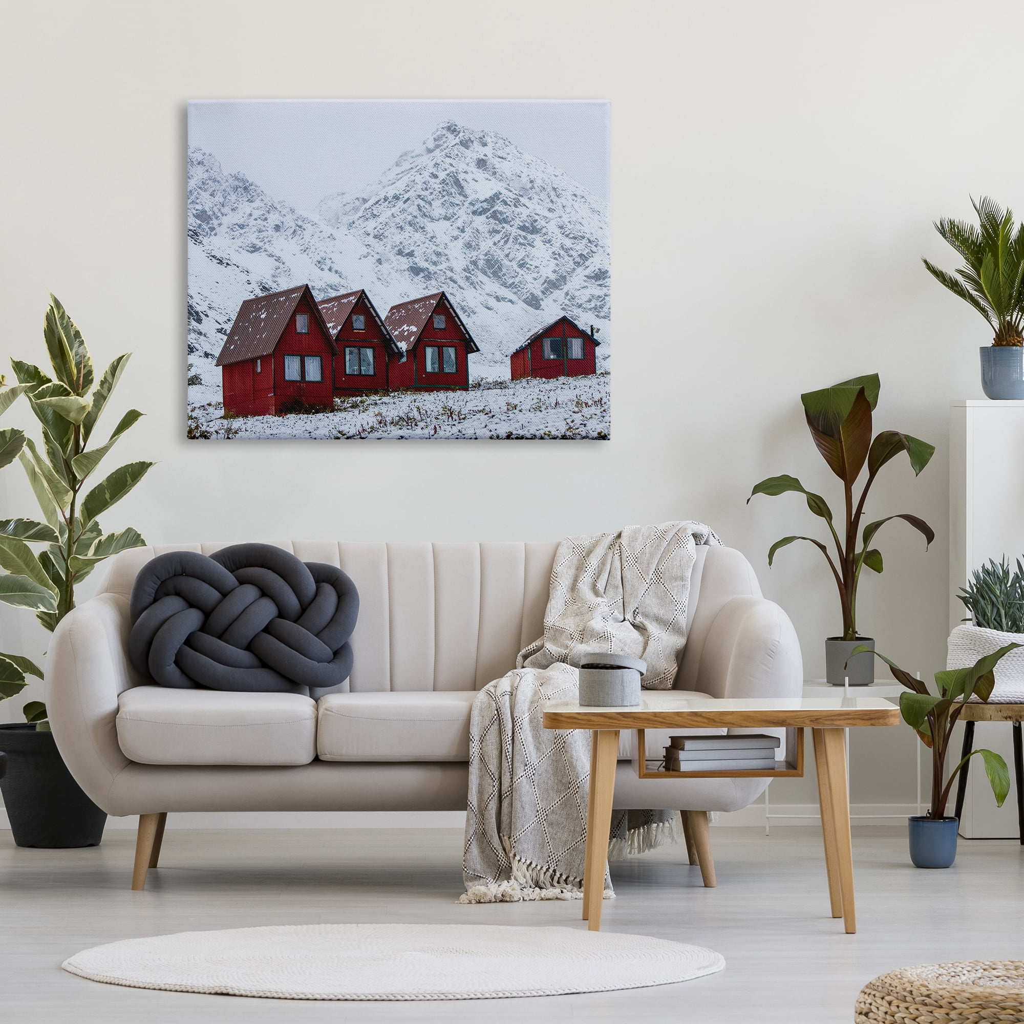 Stupell Industries Snowy Mountain Shacks Landscape Photography Gallery Wrapped Canvas Art Print Wall Art, 48 x 36