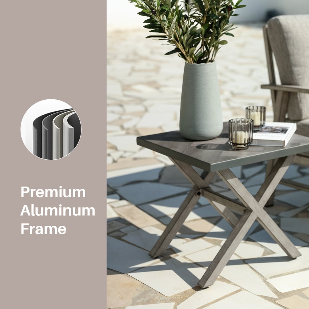 All-Weather Square Outdoor Side Table with Resin Tabletop, Small Patio End Table for Porch, Deck & Garden, Gray Oak