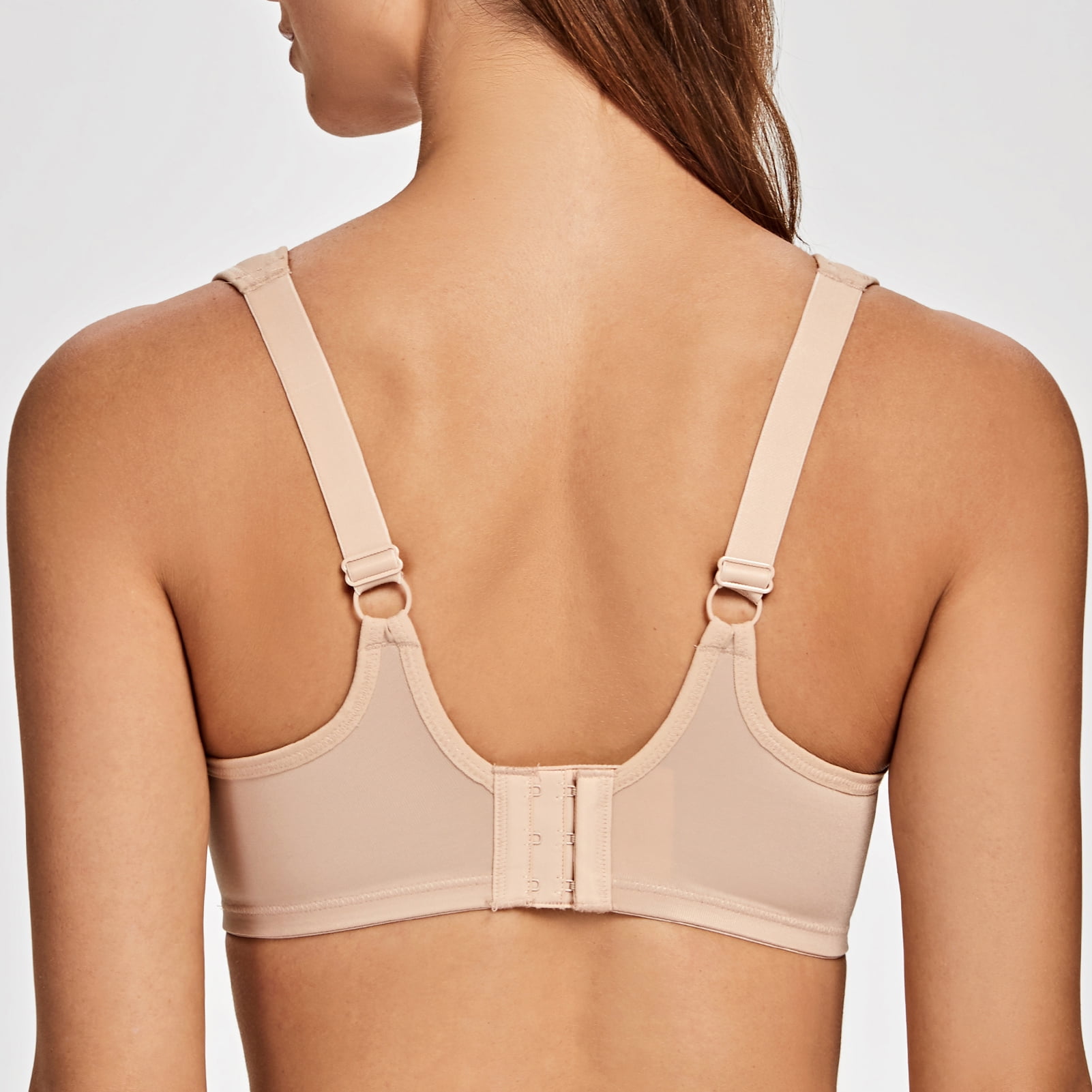 MELENECA Women's Floral Lace Non-Padded Minimizer Full coverage Underwire Bra Pale Nude-Lace 42D