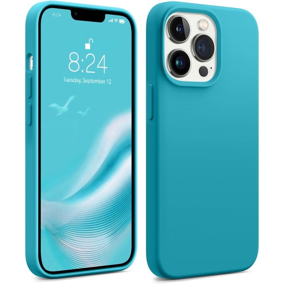 Compatible with iPhone 13 Pro Phone Case, [Military Shockproof Protection] Liquid Silicone Case with [Soft Anti-Scratch Microfiber Lining] Camera & Screen Protection 6.1 inch, Lake Blue