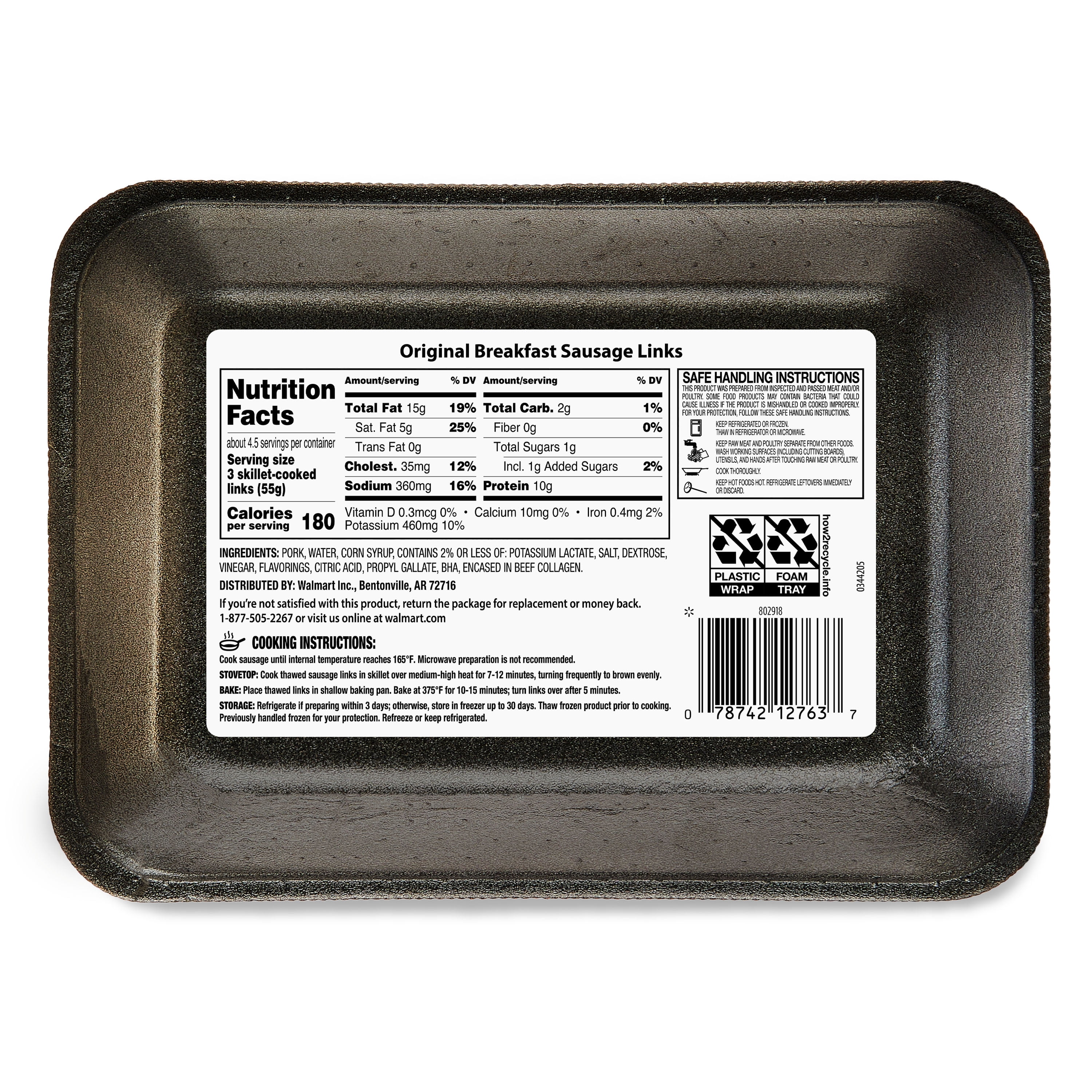 Great Value Uncooked Original Breakfast Pork Sausage Links, 12 oz Package