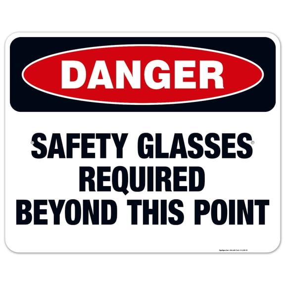 Danger Safety Glasses Required Beyond This Point Sign, OSHA Danger Sign, 24x30 Aluminum