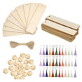 thumbnail image 1 of 133 piezas de marcadores de madera sin terminar, etiquetas colgantes en forma de rectángulo con borlas para manualidades, pintura, tinción, decoración Sunnimix Marcadores en blanco, 1 of 8
