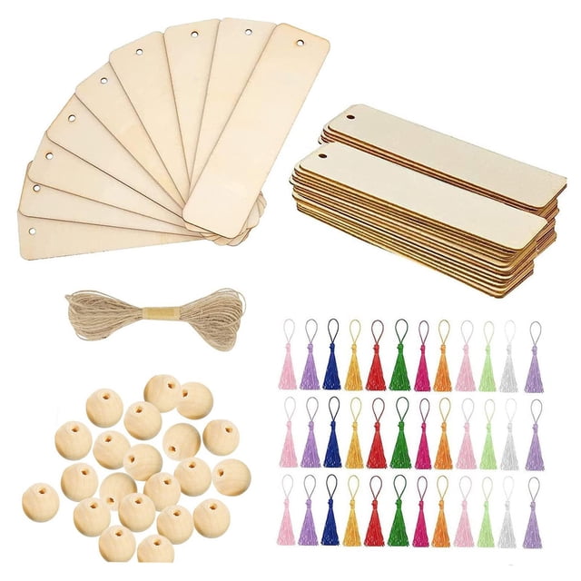 133 piezas de marcadores de madera sin terminar, etiquetas colgantes en forma de rectángulo con borlas para manualidades, pintura, tinción, decoración Sunnimix Marcadores en blanco