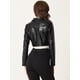 thumbnail image 3 of Chaqueta recortada de piel sintética para mujer Chaquetas de PU con cuello de solapa con muescas de un solo pecho Negro XS, 3 of 6