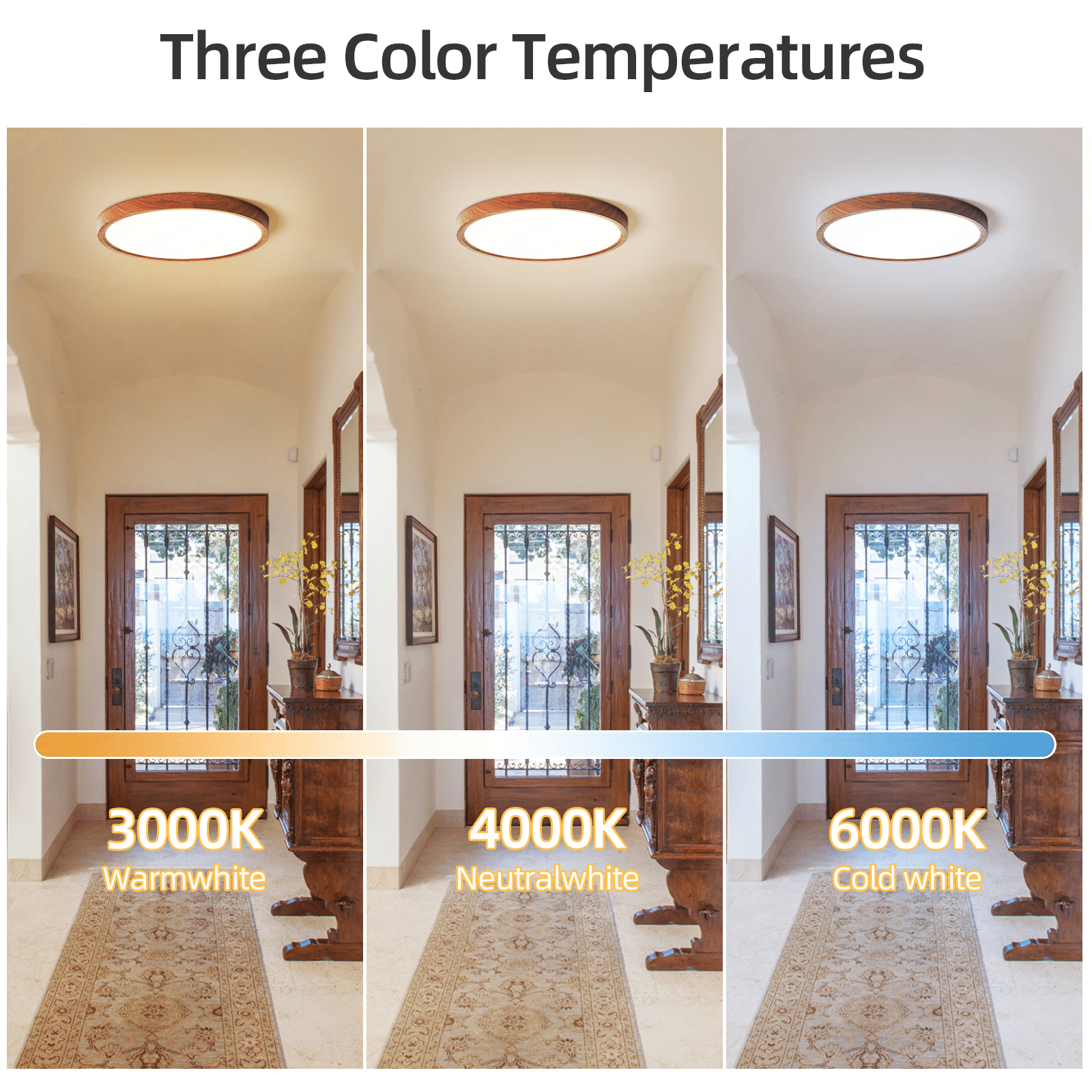 HEYAN Walnut Wood Flush Mount Ceiling Light Fixture,12 Inch Dimmable LED Ceiling Light with 3000K-4000K-6000K Selectable Flat Low Profile Round Ceiling Lights for Bedroom Hallway Laundry (1 Pack)