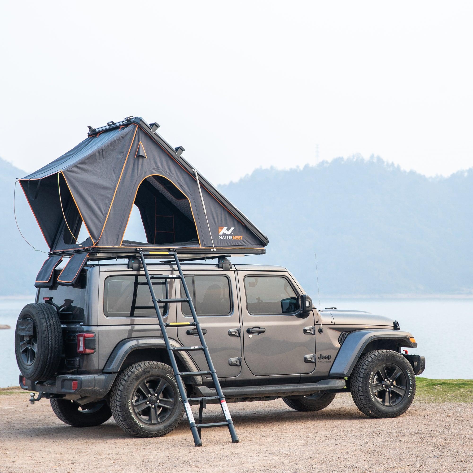 Naturnest Polaris 1 Hardshell Rooftop Tent with 2 Luggage Racks, Car Roof Top Tent with AC Inlets, 3-Color LED Lights and Internal USB Plug for Vans, Jeeps, SUVs and Trucks, 2-3 Person Tent