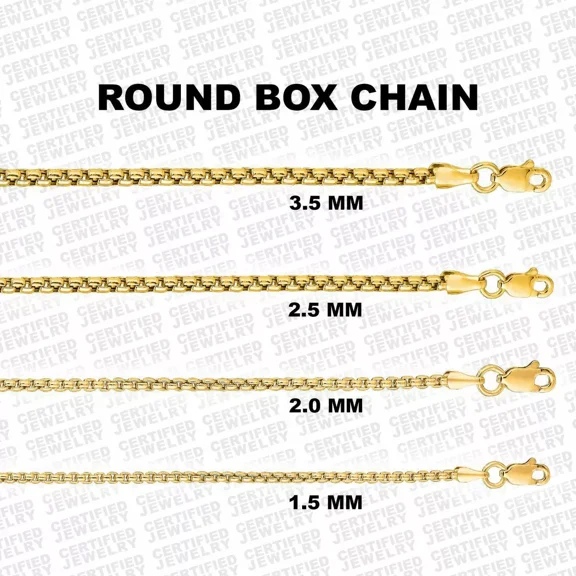 14K Yellow Gold Hollow Lite Round Box Chain Necklace, 16" To 24" Inch, 1.5MM To 3.5MM Wide