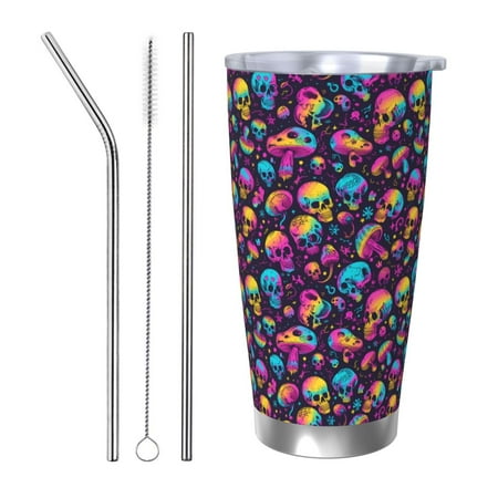 

Tideii rainbow color mushroom Skull for 20OZ Car Cup Stainless Steel Cold and Hot Cup with Lid Suitable for Outdoor and Home Unisex-Straw Three-piece Set