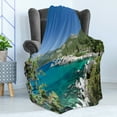 thumbnail image 4 of Lake Forest Soft Flannel Fleece Throw Blanket, Lake Tahoe Shore Rocks Turquoise Water, Cozy Plush for Indoor and Outdoor Use, 50" x 70", Multicolor, by Ambesonne, 4 of 5