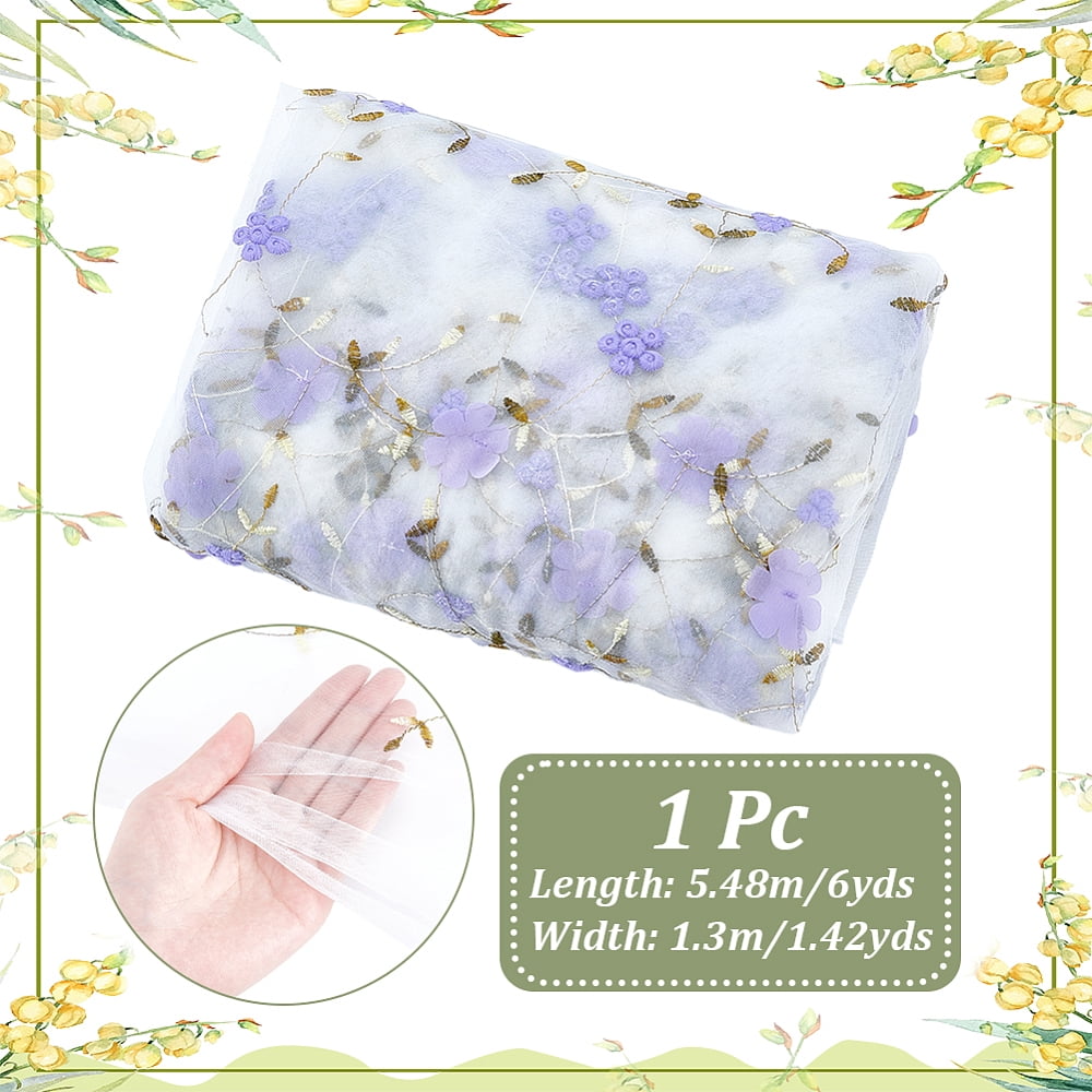 6 Yards Embroidered Flower Fabric 51inch Wide Mesh Embroidered Lace Trim Fiber Embroidery Tulle Fabric Soft Mesh Lace Material