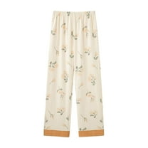 Defitshape Women's Cute Pajama Pant Pj Bottoms Summer Printed Sleepwear Soft Lounge Fall Light Spring Stretchy Loose Cotton 468 Orange X-Small