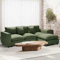 WestinTrends Hearthside 99" Modular Corduroy L-Shaped Sectional Sofa and Chaise With USB/Type-C Ports and Side Pockets, Olive Green