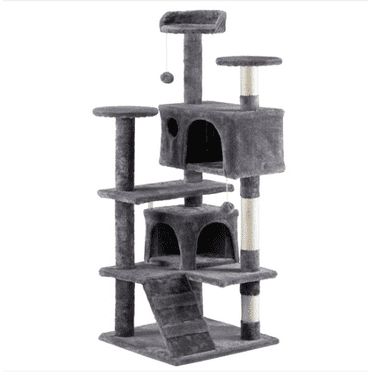 53 inch Multi-Level Cat Scratching Posts with Activity Tower Pet Play House Furniture,Dark Grey